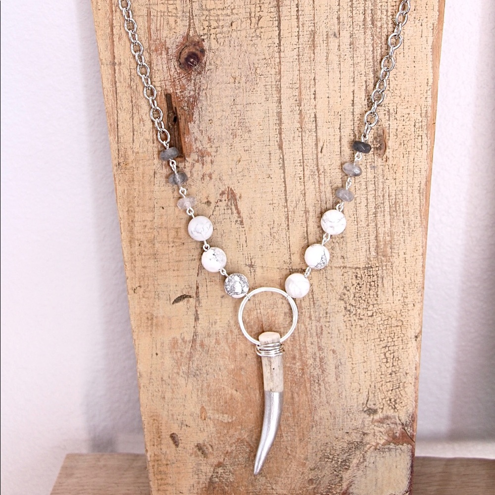 White Howlite with Dipped Antler Tip Necklace